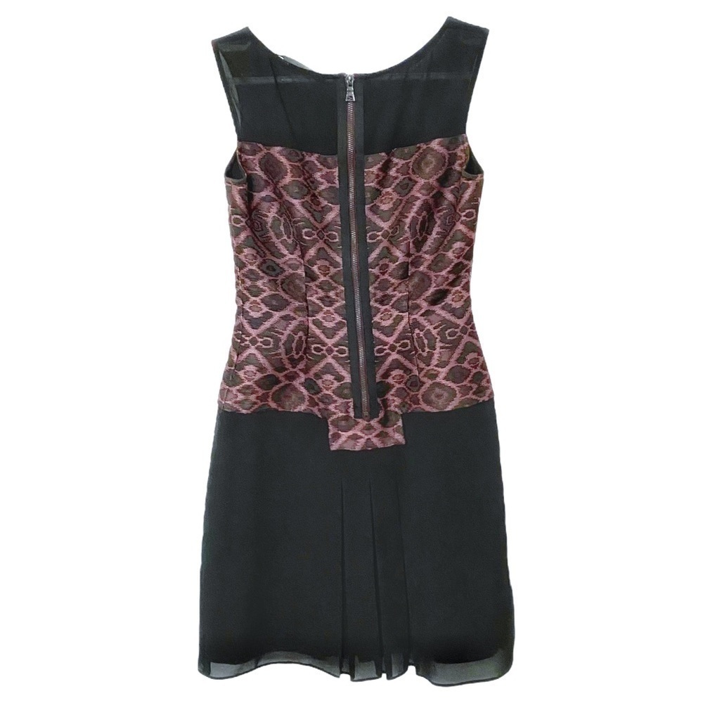 MACKAGE COLLECTION BLACK PURPLE JACQUARD PLEATED SLEEVELESS DRESS - 2 - Picture 2 of 7